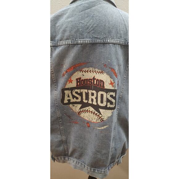 Houston Astros Adult Plus Size Denim Vest Baseball Jean Jacket MLB Original Read - Picture 6 of 8